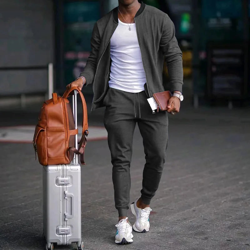 Autumn new solid color jacket men trendy shoulder design stand-up collar large size suit spring and fall fashion
