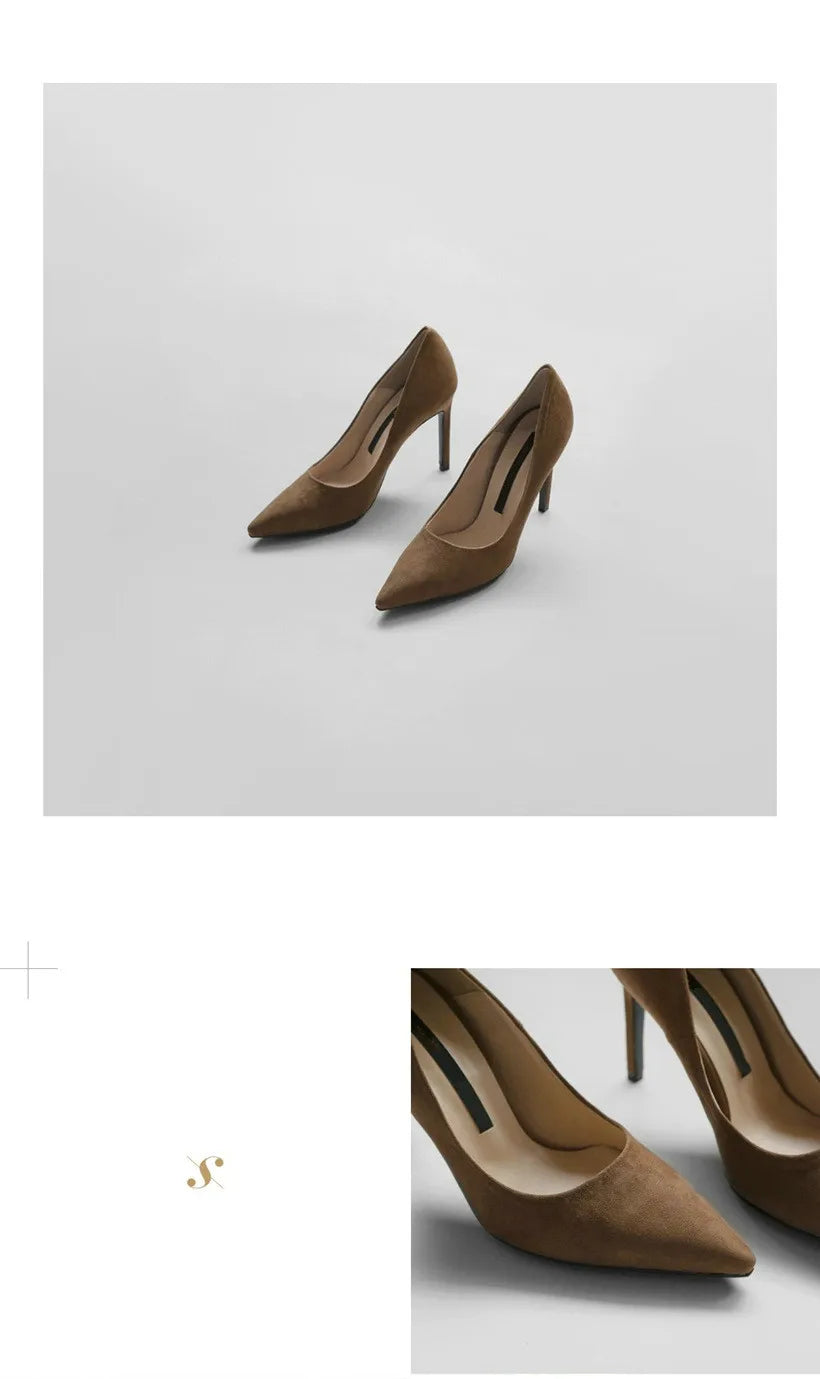 2025 Flock Leather Heels Women Pumps Bucket Pointed Toe High Heels Sexy Lady Shoes Thin Heels Chaussure Femme Autumn