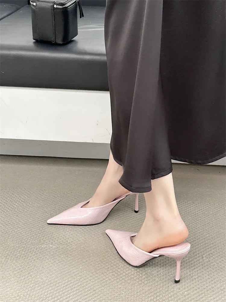 Eilyken Sexy Elegant Shallow Pointed Toe Mule Women Slippers Pumps Fashion Thin High Heels Stripper Dress Ladies Shoes