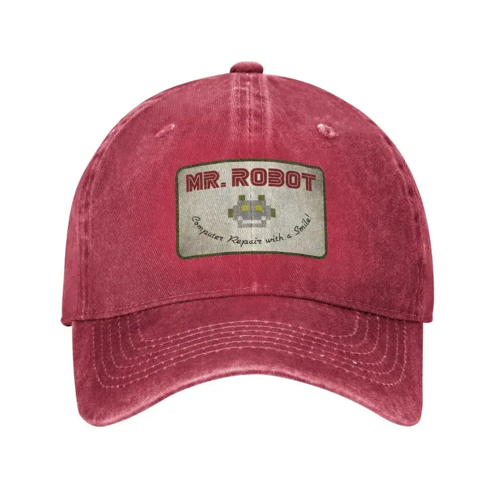 Computer with Sourires Anime Funny Mr Robot Custom Retro Cowboy Washed Baseball Caps for Men Denim Sun Hat Hip Hop Cap BAZAARHUBO