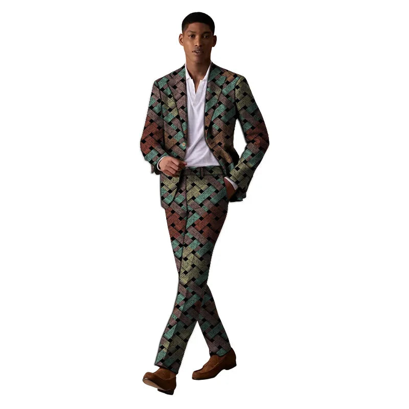 Original Design Men's Suits Blazers+Trousers Colorful Print African Clothes For Wedding Male Party Outfits