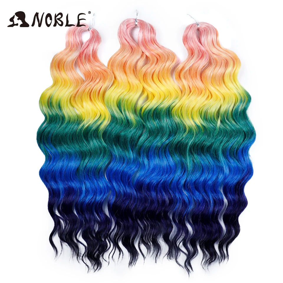 Noble 24 Inch Synthetic Hair Water Wave Braiding Hair Extensions Ombre Rainbow color Deep Wave Curl Twist Crochet Hair Extension