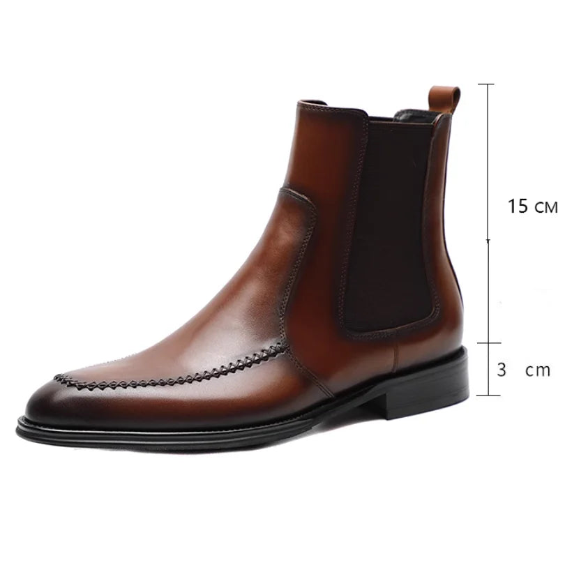 New men's Chelsea boots, youth British pointed leather shoes, vintage sleeve cowhide men's short boots.