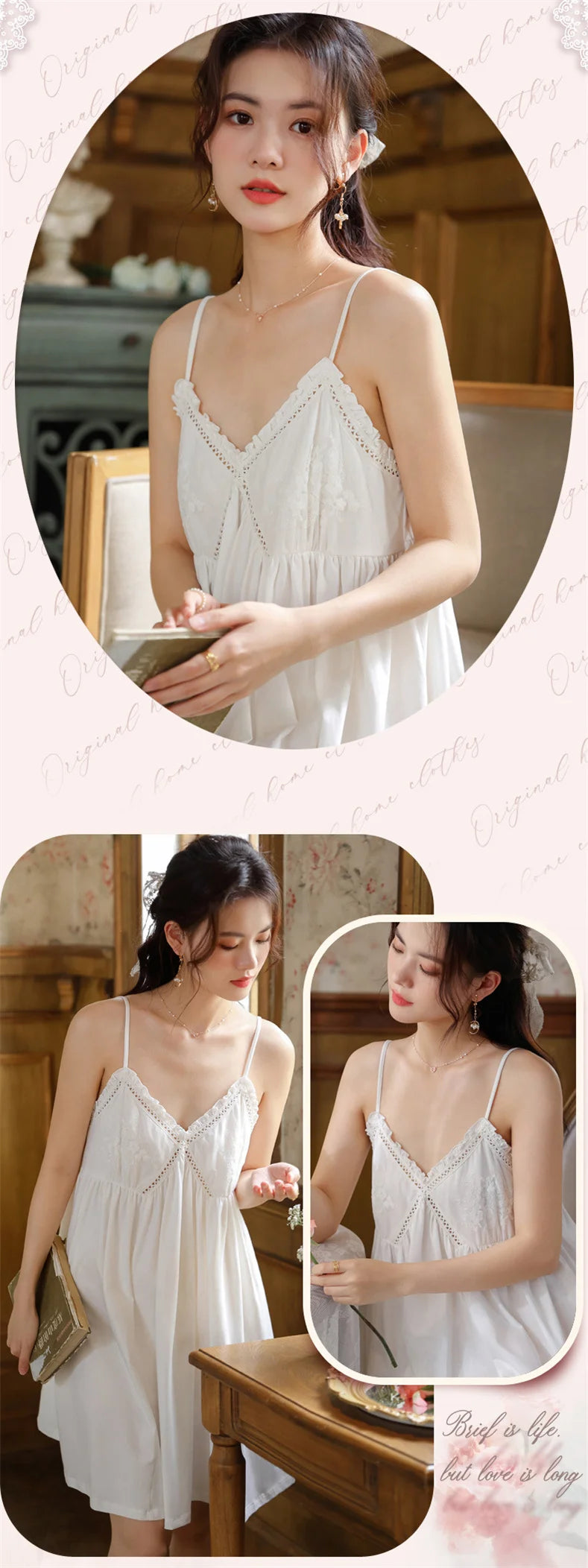 Summer New Sweet Palace Embroidered Lace Knitted Cotton Small Sexy Sling Lace Nightdress Princess Pajamas