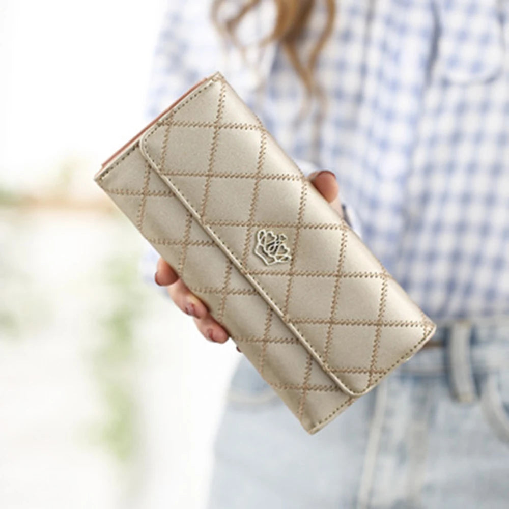 Wallets For Women Cute Pink Pocket Womens Wallets Purses Plaid Pu Leather Long Wallet Hasp Phone Bag Money Coin Pocket Bag