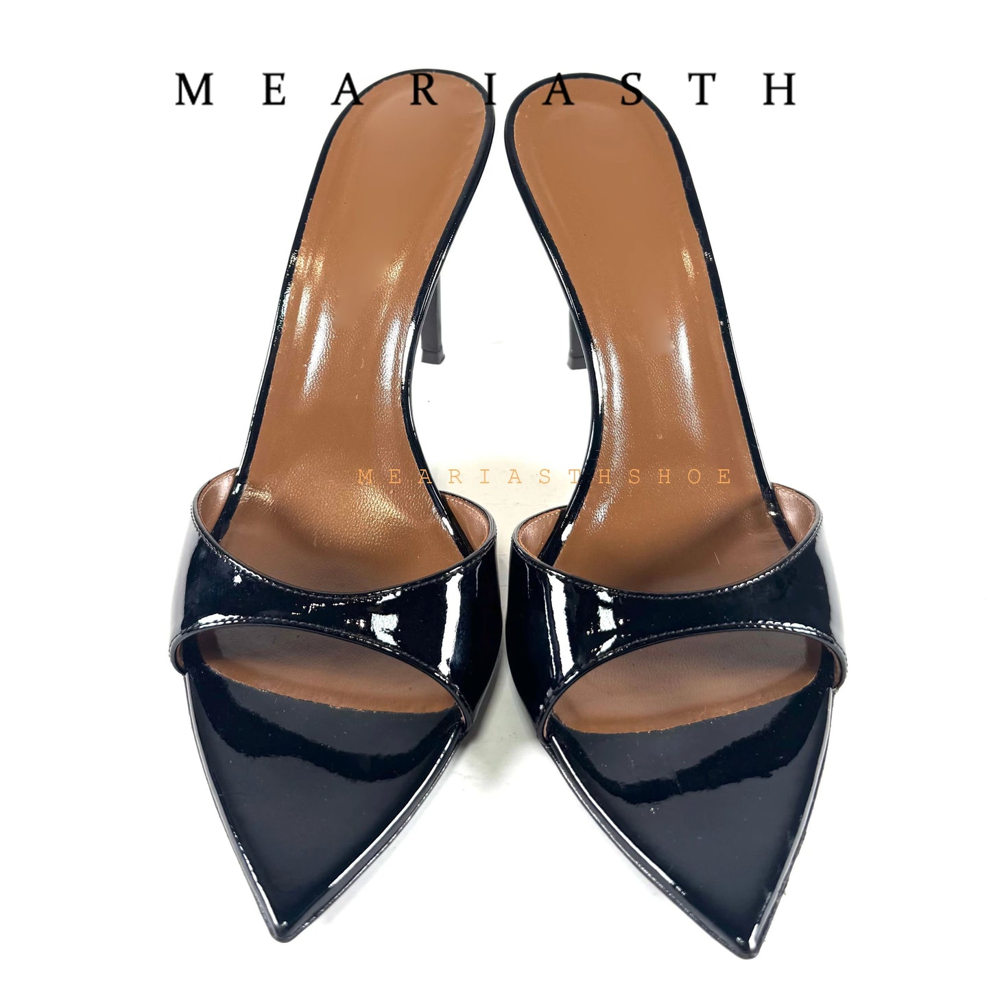 Red Patent Leather Stiletto Slippers Open Toe Solid Sexy High Heels Summer 2025 New Nightclub Outside Plus Size 45 Luxury Shoes