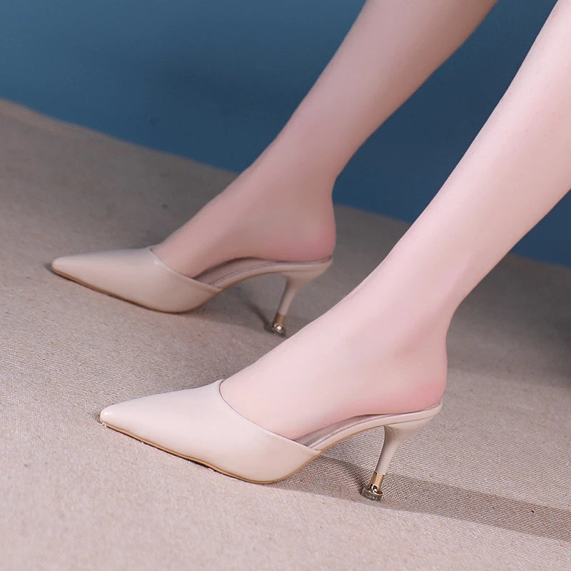 High Heel Summer Modern Slippers Outside Sexy Ladies Shoes 2024 High Quality Solid Shallow Women's Slippers
