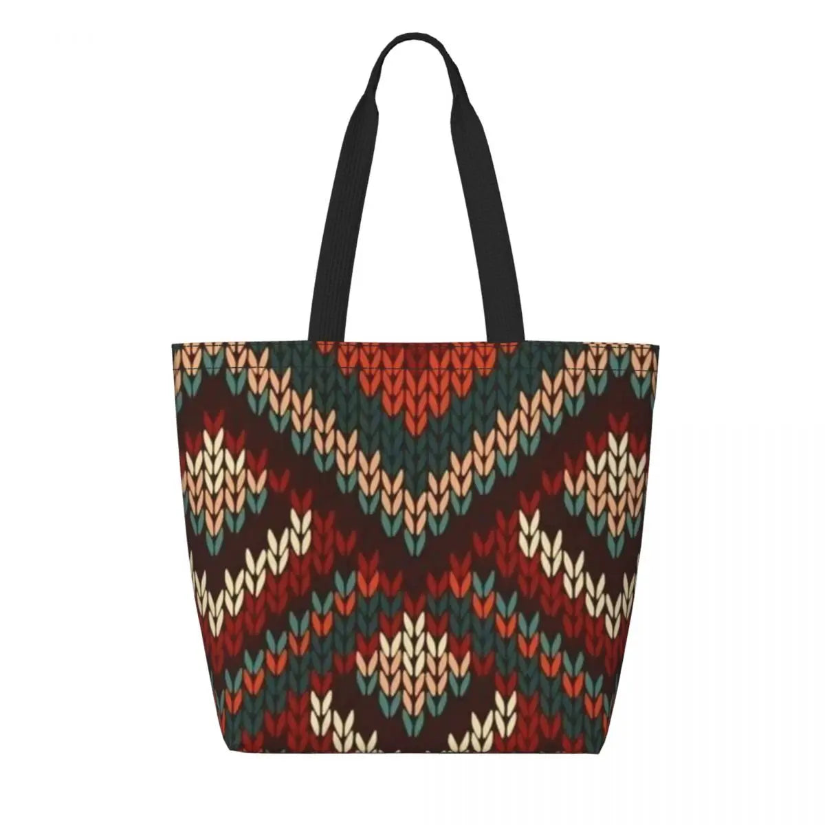 African Ankara Prints Grocery Shopping Tote Bags Women Geometric Ethnic Art Canvas Shoulder Shopper Bags Big Capacity Handbag