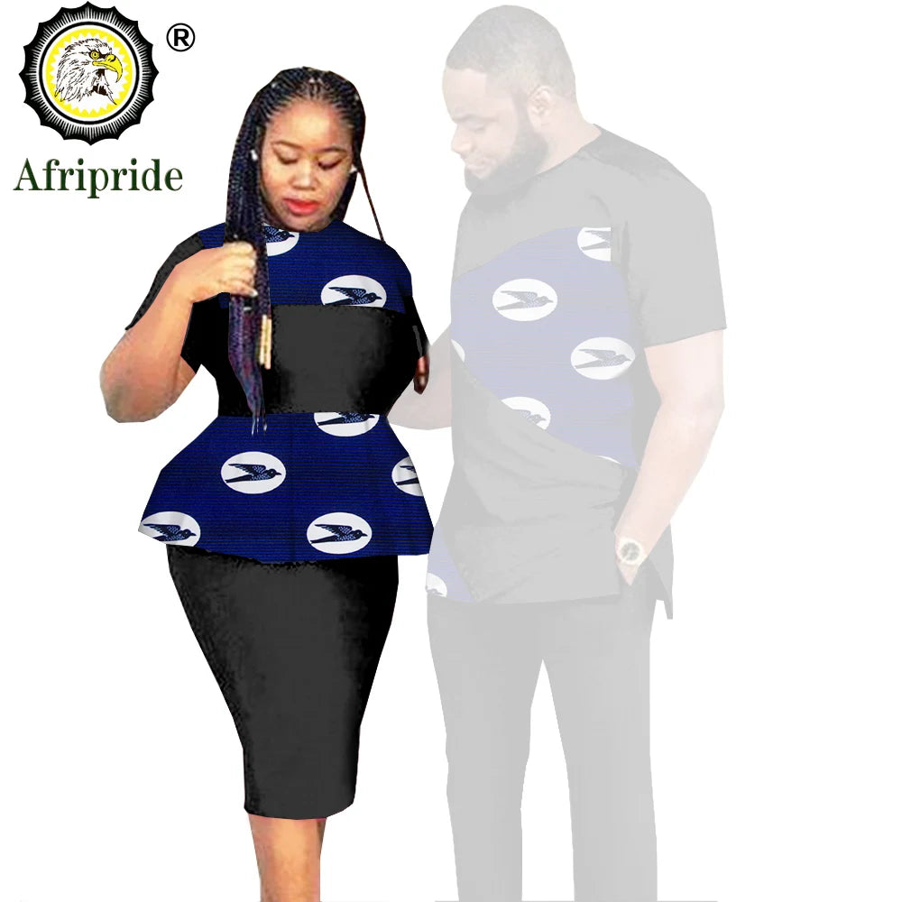 African Couples Clothing Outfits Men and Women Wear Wedding Party Ankara Wax Print Fashion AFRIPRIDE S20C010