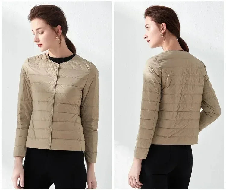 2024 New Autumn Winter Warm Ultra Light Weight Puffer Coats Down Jacket Women Slim Jacket Female Fashion White Duck Down Coat