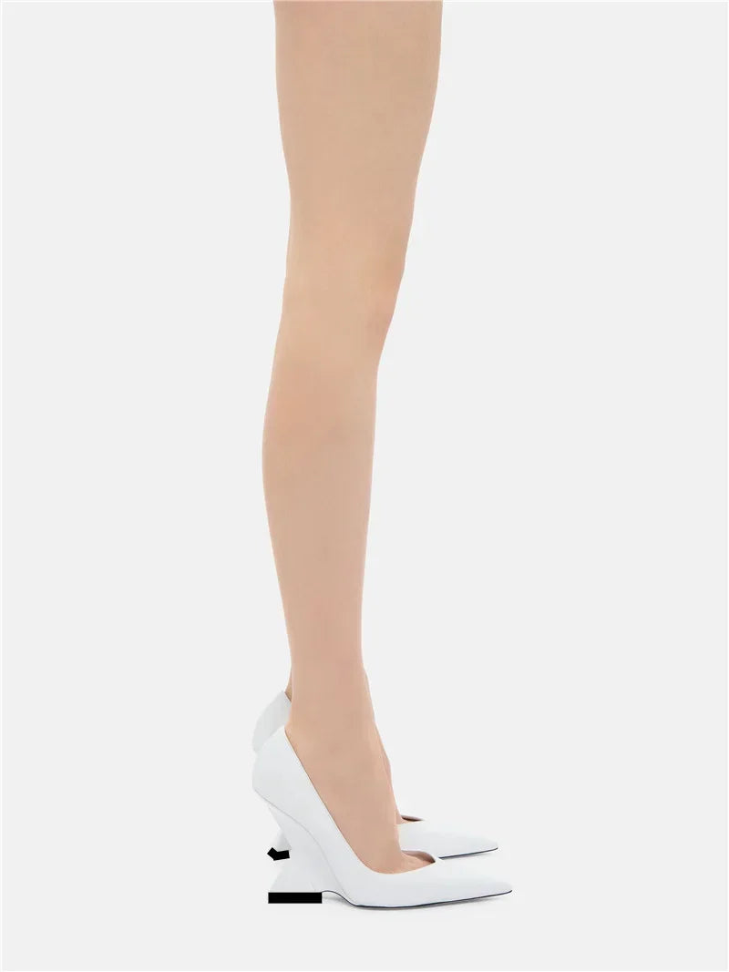 Summer 2024 New High Heels Thick Sole Thick Heel Lacquer Leather Shallow Mouth Pointed Fashion Sexy Women's Oversized Shoes