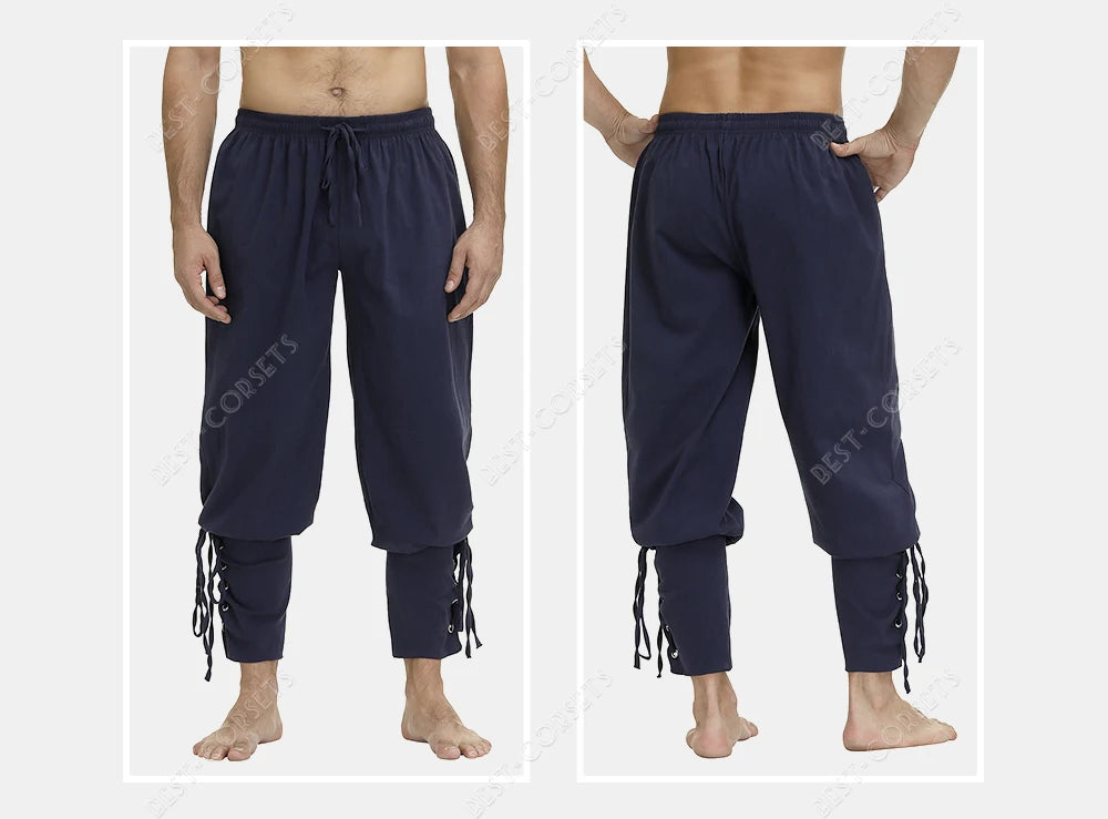 Medieval Pants for Men Costume Cosplay Renaissance Bandage Pants Gothic Trousers Plus Size Pirate Pants Brown Black