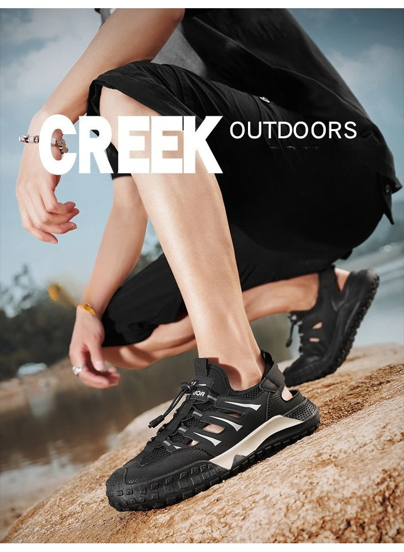 Men's Casual Sandals Summer Mesh Breathable Hollow Sneaker Men Outdoor Anti-slip Creek Shoes for Men Waterproof Roman Sandals