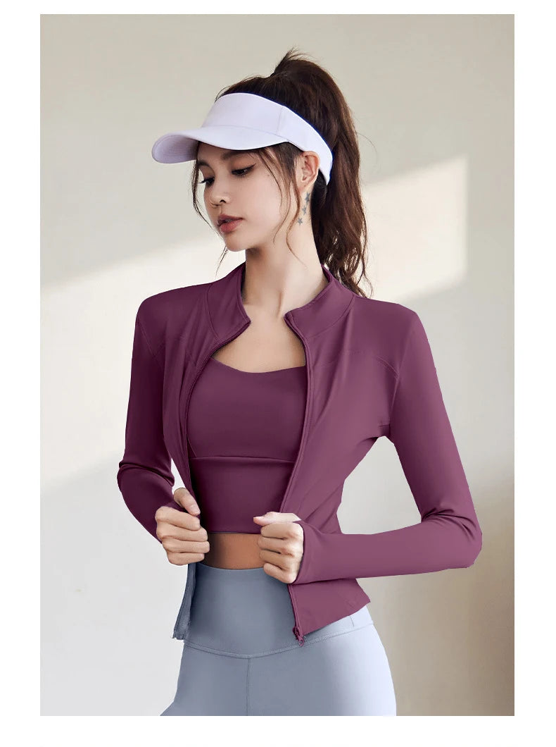 2026 Spring and Summer New Women's Fitness Jacket Quick-drying Collar Yoga Clothes Long-sleeved Breathable Sports Cycling Top