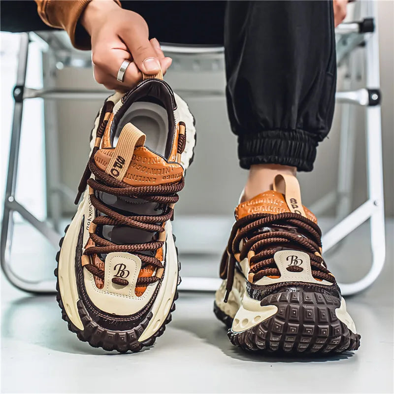 Trendy Dad Sneakers Thick Bottom Heightening Men's Casual Sports Shoes Spring Summer New Style round Toe Low Top EVA Insole