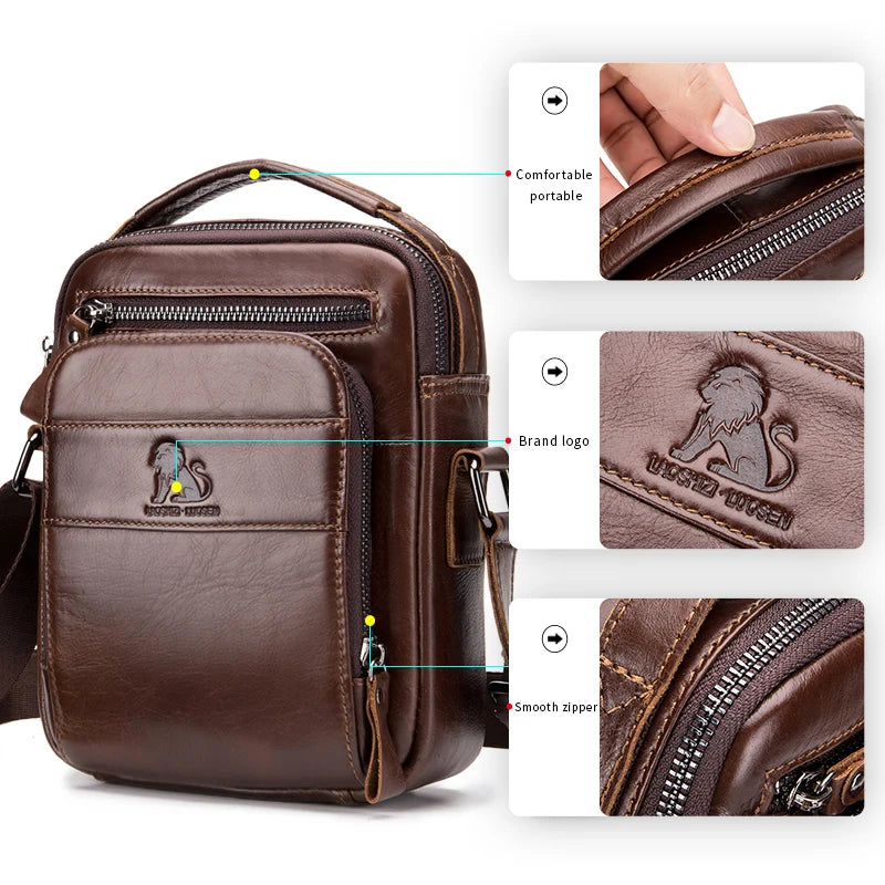 Cowhide men's small shoulder bag with top layer, cowhide single shoulder diagonal cross bag, fashionable and sporty small bag