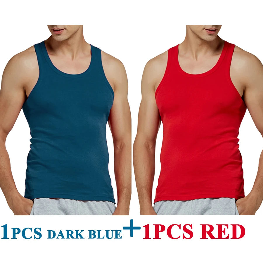 Tank Tops Men Fitness Cool Summer 100% Cotton Vest Male Sleeveless Tops Gym Slim Casual Undershirt Mens Gift 10 Colors 1PCS