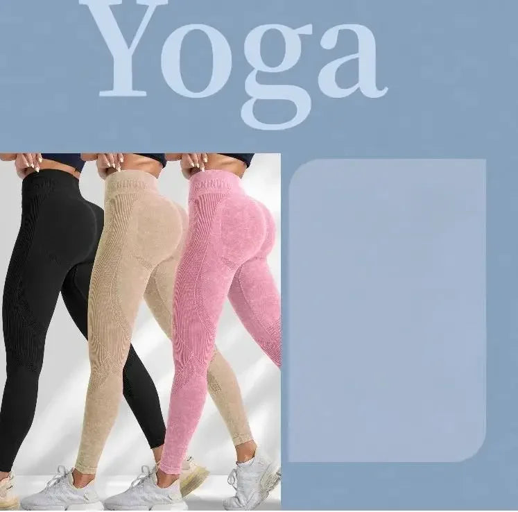 Women Seamless Gym High Waist Yoga Pants Hip Lifting Outdoor Sports Tight Waist Letter Sand Washed Pants Exercise Yoga Leggings