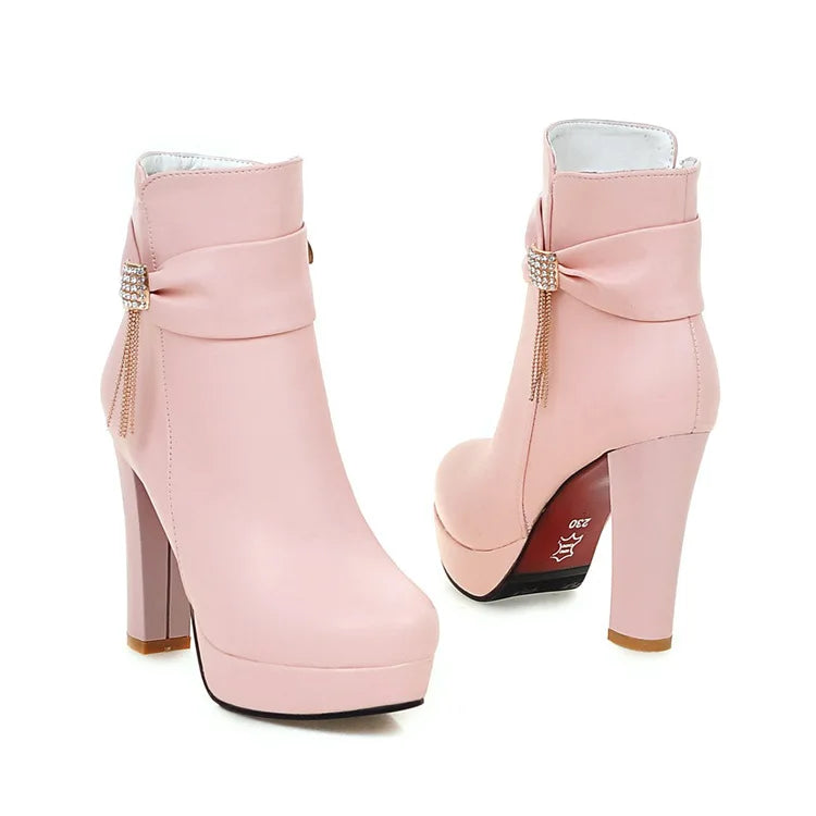 Brand Ankle Boots For Women Platform Fashion High Heel Short Boot Large Size Zipper Autumn Winter Black White Pink Women Shoes