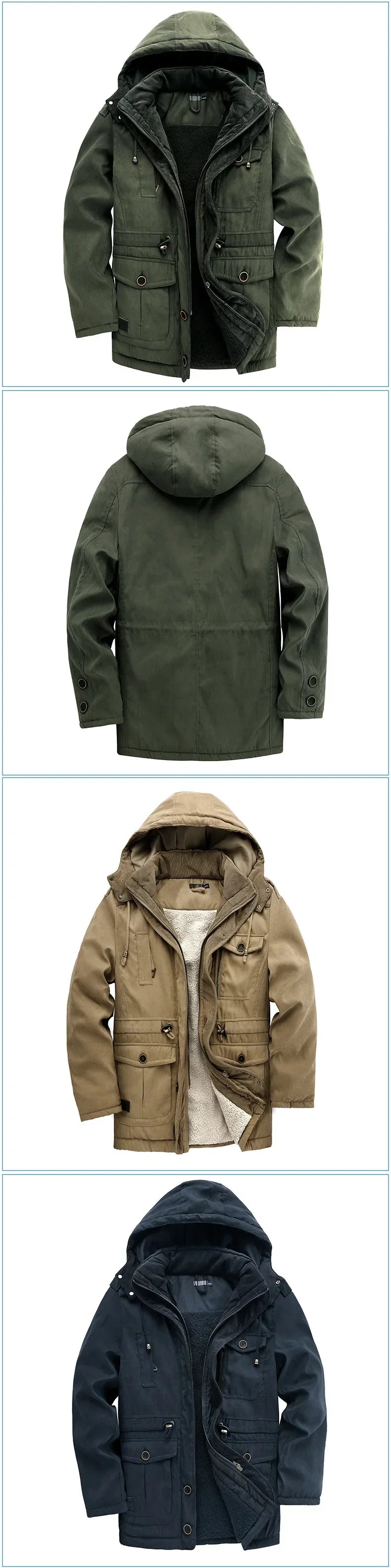 Men's Thicken Parkas Cashmere Fleece Coats Military Outdoor Warm Winter Jacket Cotton-Padded Male Windbreaker Hooded Outwear