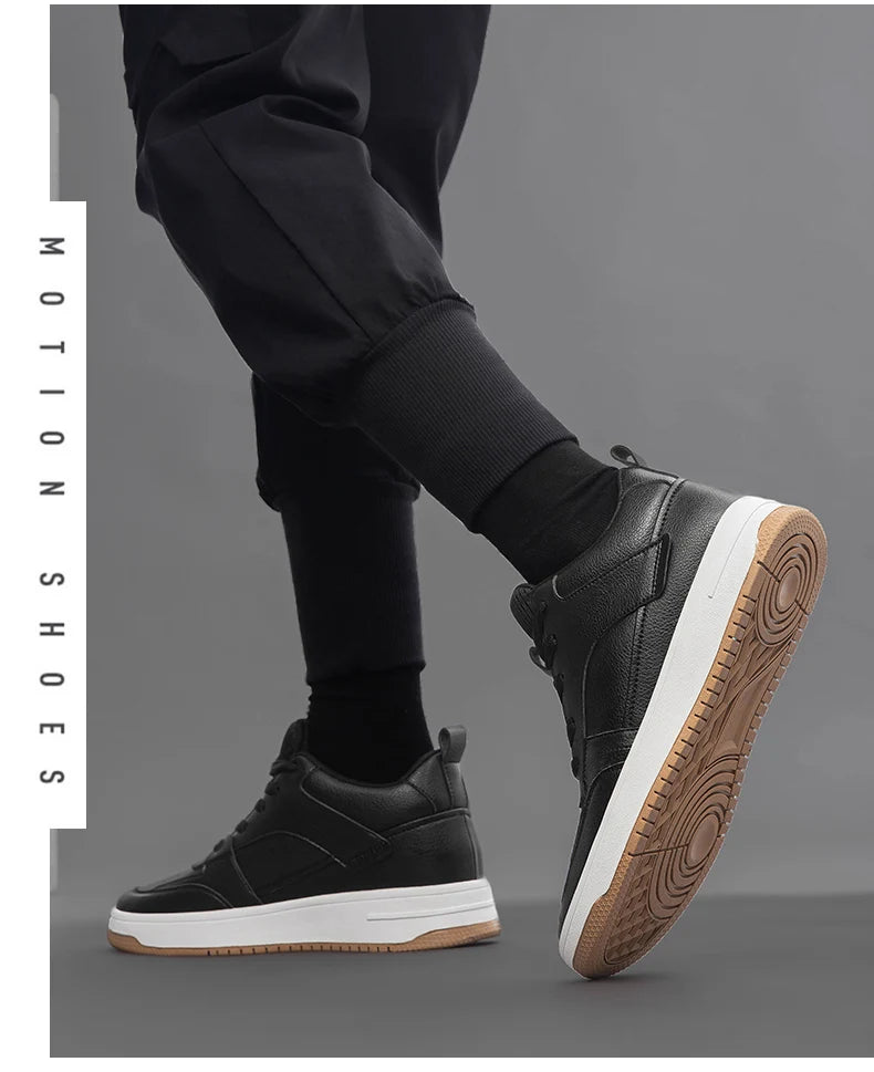 Men Genuine Leather Casual Shoes Men Sneakers Men Skateboard Shoes Comfortable Platform Male Footwear Height Increase Insole 6-8