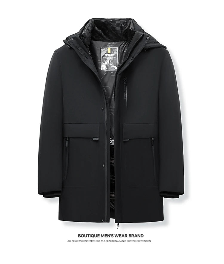 Business Men Thick Winter Big Hood Collar Warm Parka Waterproof Windproof NEW -40 Degrees Top Quality White Duck Down Jacket Men