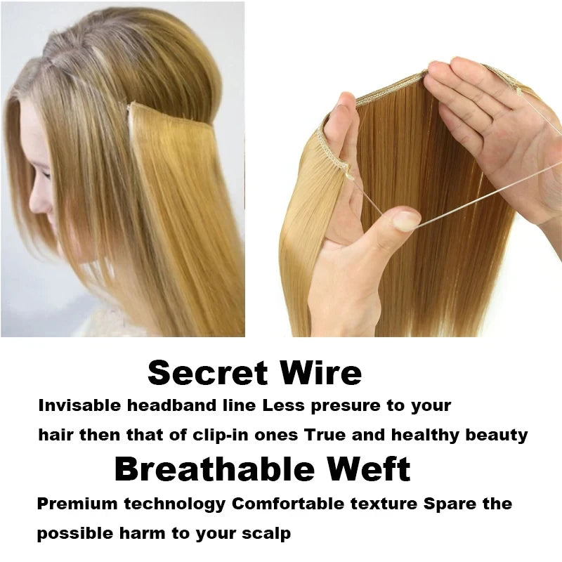 Fish line hair extension piece length (40cm 50cm 60cm) straight hair curly hair daily wear suitable for all women