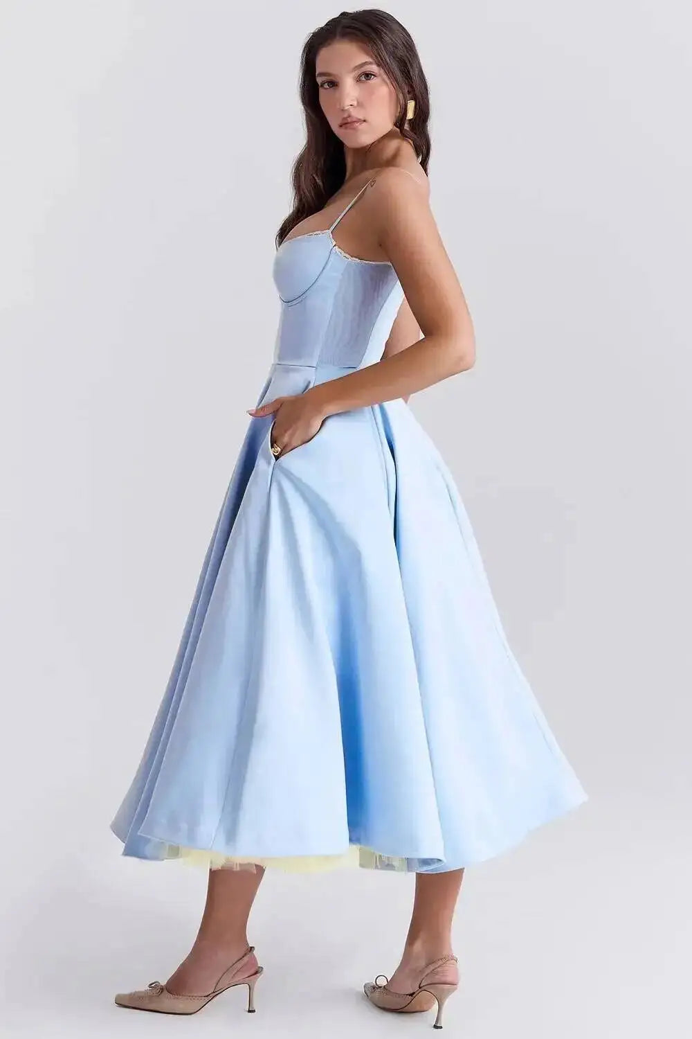 2026 Spring/summer High End Satin Strapless Heavy Industry French Waist Strap Sexy Hot Girl Medium Long Dress Women Elegant
