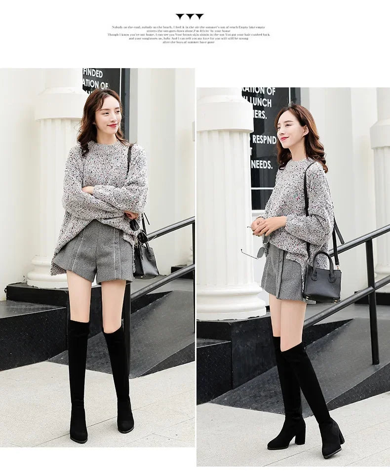 Stretch Long Faux Suede Boots Women Over-the-knee Boots Casual Black Sexy Nightclub Platform Shoes for Women Autumn Women Bottes