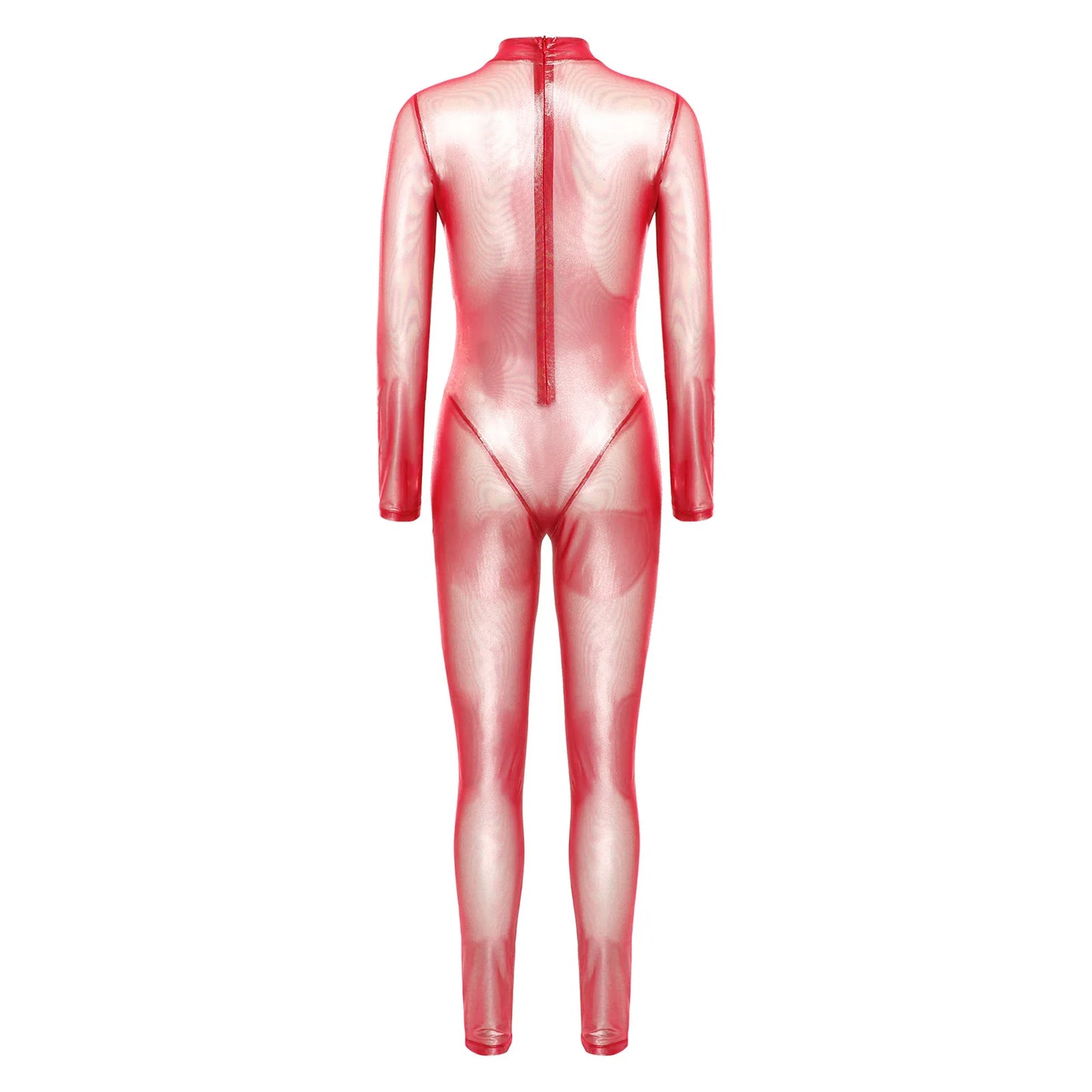 Women Metallic Shiny Full Body Unitards Jumpsuit Rave Nightclub With Back Zipper