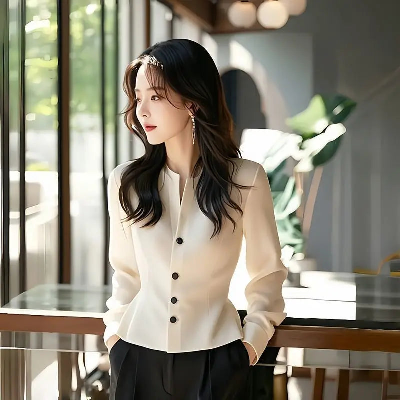 White Temperament Short Shirt Tops Long Sleeve Solid Button Elegant Blouse Spring Autumn New Elegant Fashion Women Clothing