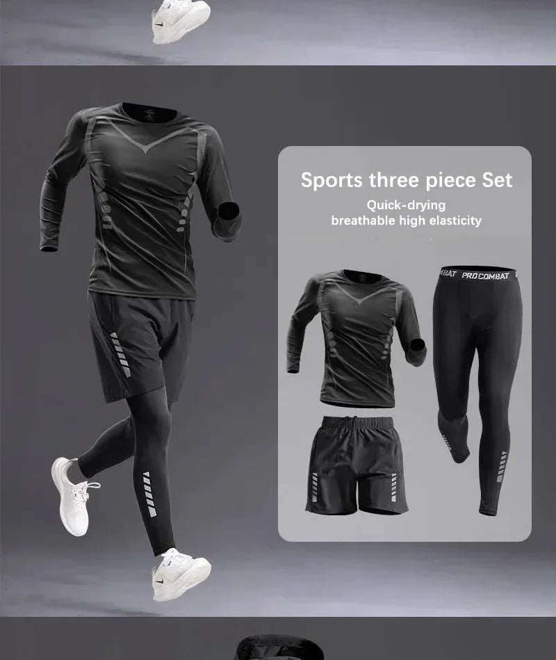 Training Jogging Tracksuits Running Outdoor Compression Suits Set 3PC Workout Tights Men Sports Suit Gym Sportswear Clothes