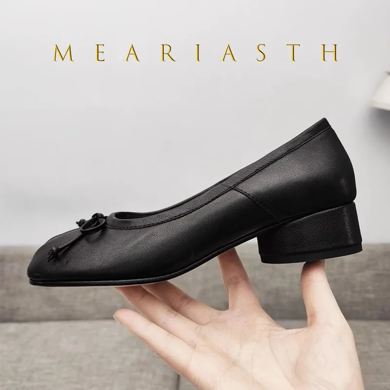 Slip-On Cylindrical Heel Tabi Pumps Bowknot Split Toe High Heels for Women Handmade Multi-Color Novelty Design Leather Shoes New