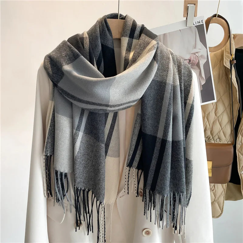 200*65CM New Men Women Autumn Winter Luxury Scarfs Cashmere Feeling Muffler Fall Blanket Classic Plaid Foulard Soft Warm Scarves BAZAARHUBO