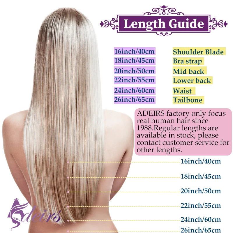 ADEIRS Straight Tape In Human Hair Extensions 100% Real Hair Extensions 16"-24" Black Brown Blonde #613 Invisible Tape In