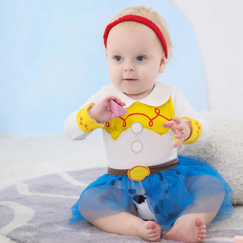 Baby Girls Costumes Kid Romper Tutu Dress with Headband Infant Baby Girl Princess Alice Clothes Aurora Belle Dress Party Costume