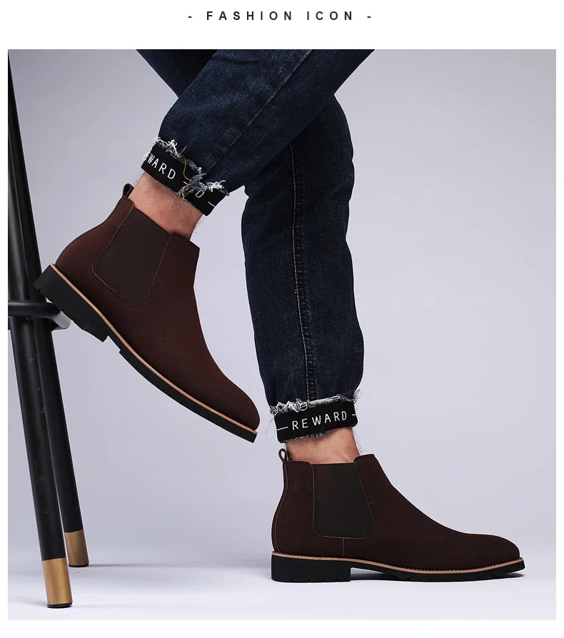 Fashion Men's Ankle Boot New Leather Men's Chelsea Boots Men Shoes Casual Black Sleeve Boots Outdoor High Top Wedding Shoes Male