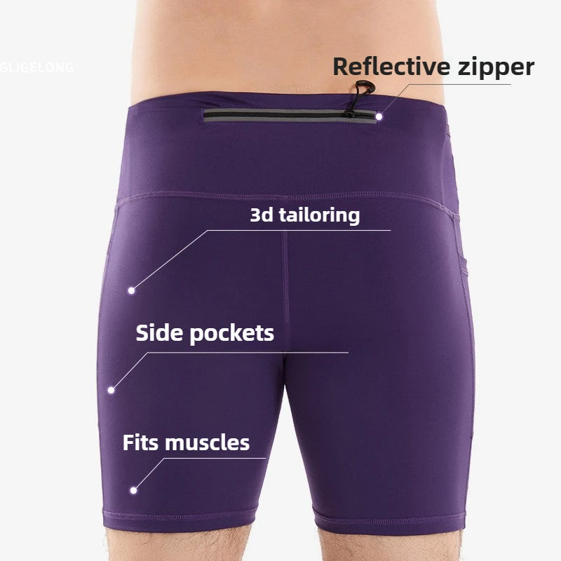 Compression Running Shorts Quarter Length Quick Dry Tight Fit with 6 Pockets for Marathon Training Trail Men Women Multi-Pocket