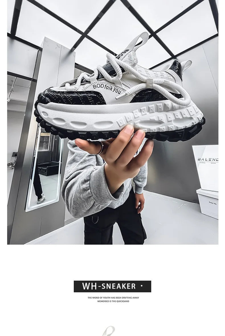 Trendy Dad Sneakers Thick Bottom Heightening Men's Casual Sports Shoes Spring Summer New Style round Toe Low Top EVA Insole
