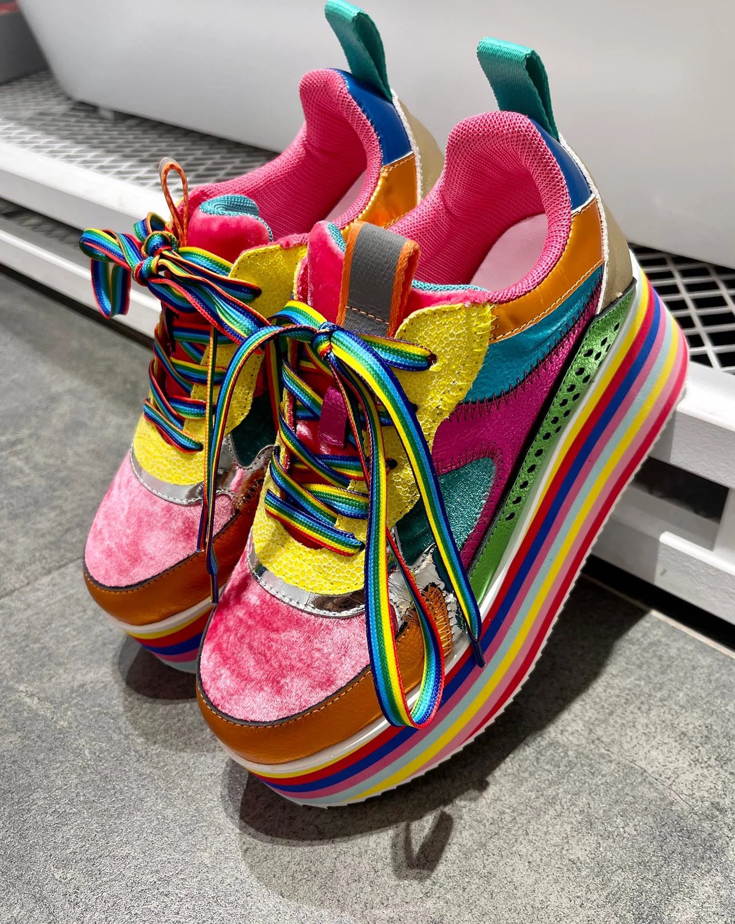 Spring Autumn Women Colourful Sneakers High Platform Shoes Heels Chunky Casual Dad Shoe Genuine Leather Thick Bottom Fashion New