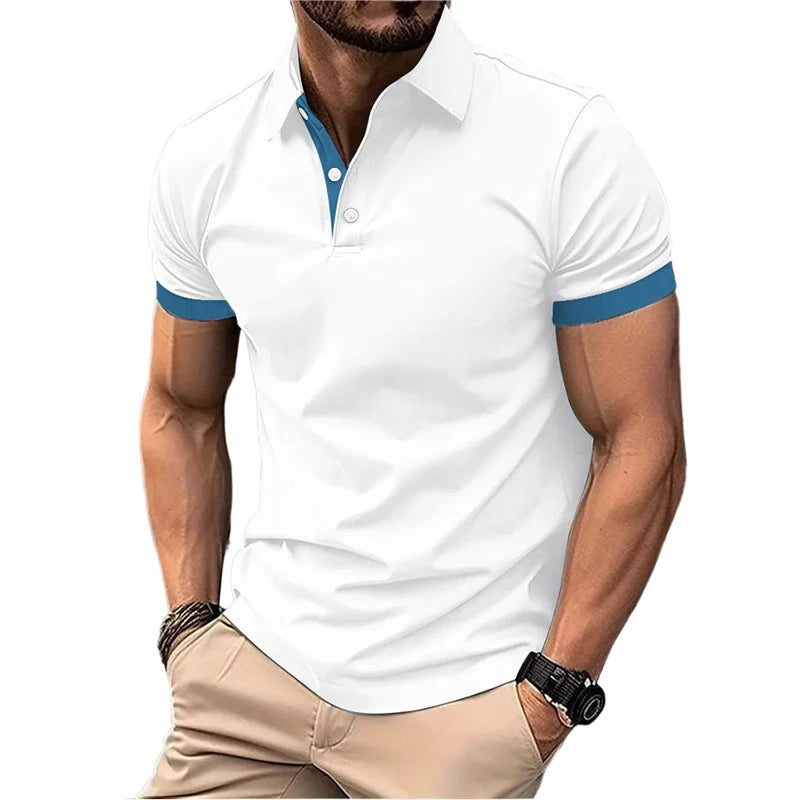 Summer Short Sleeve Polo Shirt Mens Large Stritching T Shirts Lapel Business Breathable Tee Shirt Lightweight Sweatwear