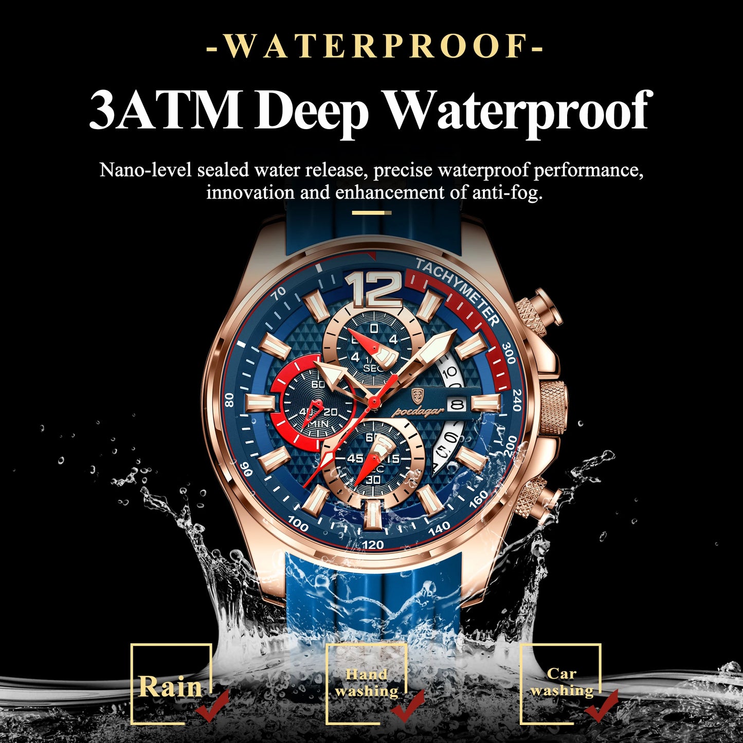 POEDAGAR Luxury Watch For Men Date Chronograph Luminous Waterproof Silicone Male Watch Fashion Sports Quartz Men's Watches Reloj