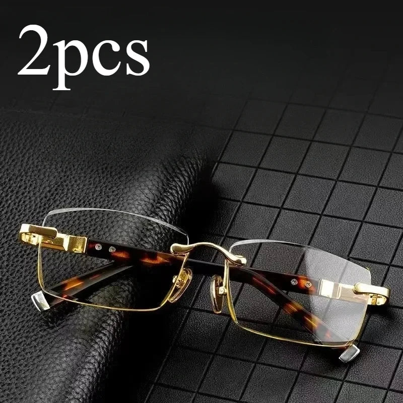 Men's Eye Protection Business Glasses Natural Metal Material Presbyopia Glasses Borderless Advanced Reading Glasses 1.0 To 4.0 BAZAARHUBO