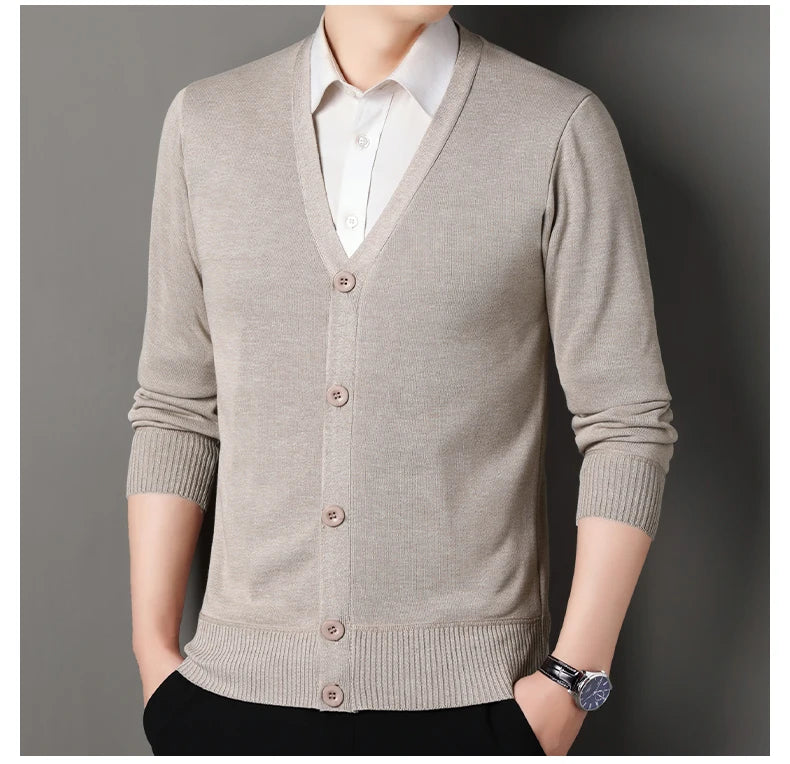 Mens Autumn Clothes Fleece Cardigan Jacket Knitted Sweater Outwear V-neck Fashion Cardigans Warm Men's Top