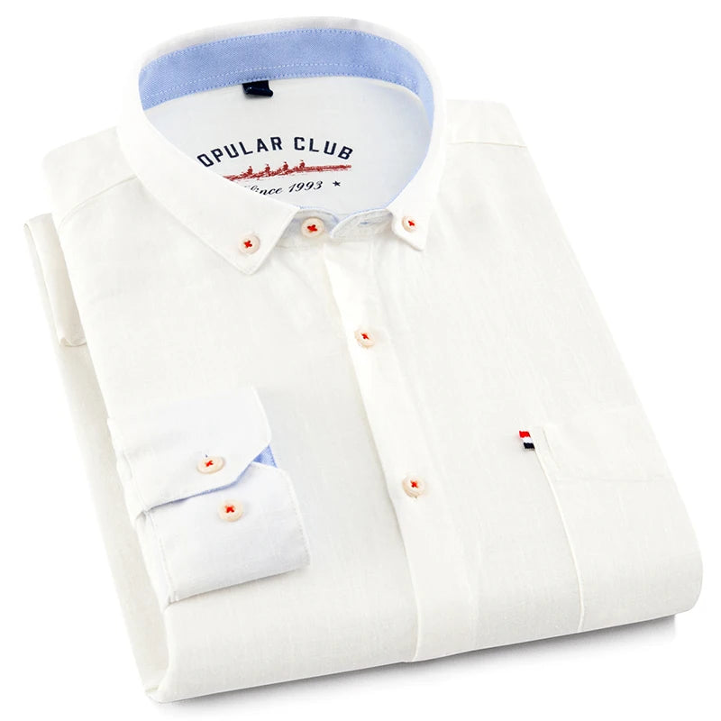 Shirt New Men's Fashion Solid Color Cotton Linen Everything Trend British Style Casual Business Formal Long-sleeved Shirt