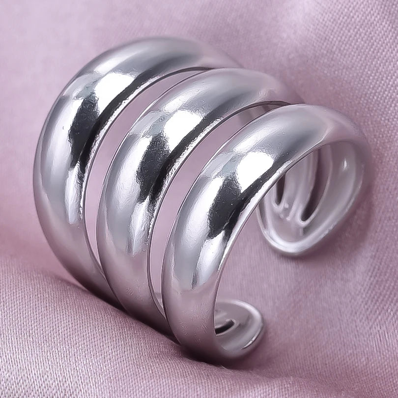 1/2/3pcs Mix Color Chunky Wide Ring Open Stainless Steel Rings For Women Men Accessories Irregular Surface Kpop Fashion Jewelry