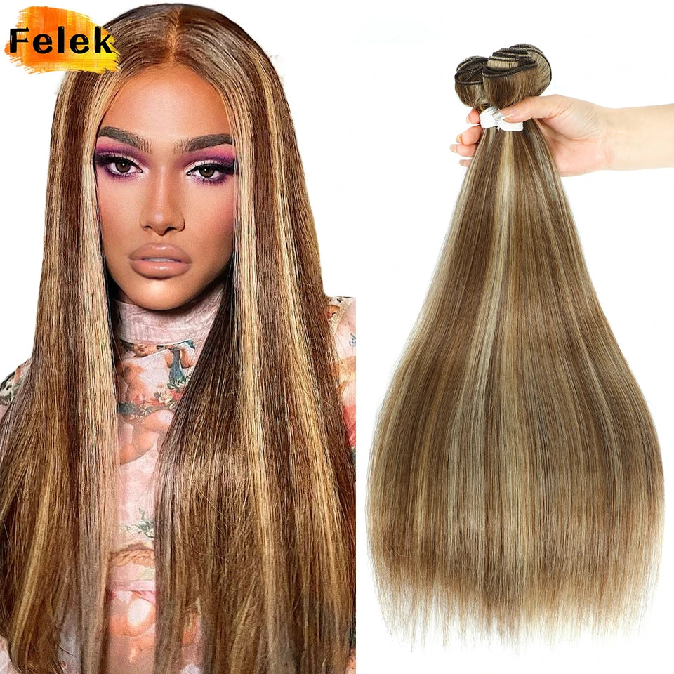 1Pc Straight Hair Bundles Synthetic Natural Hair Weaving 613 Blonde Bundles Hair Extensions Ombre Brown Red Weave Long Fake Hair