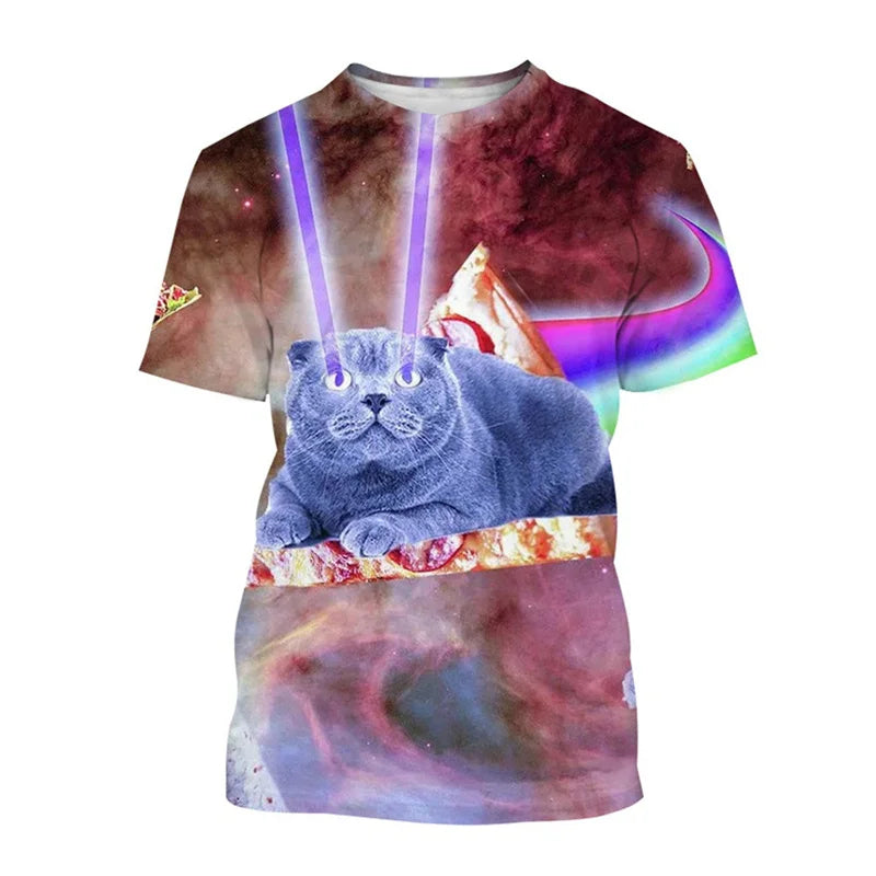 Summer 3D Printed Space Funny Cat T-shirt Men Women Cool Animal Top Tees Street Plus Size Short Sleeves T Shirt Kids Clothes