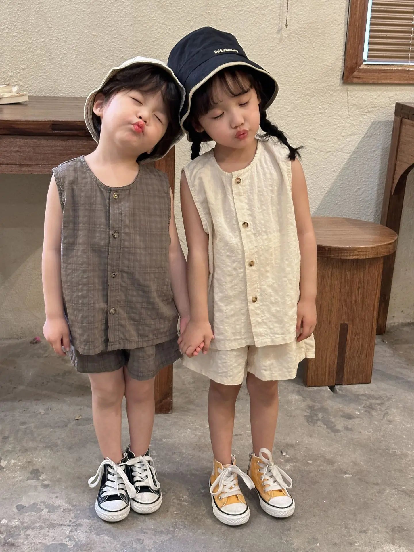 2026 Summer Kids Clothing Set Boys Vest and Shorts 2 Pcs Suit Korean Style Casual Girls Clothes Set Unsex Children Outfit