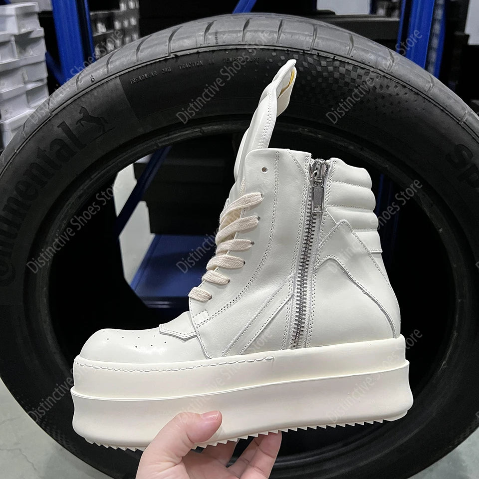 Brand RO Double Bottom Fashion Shoes Designer Women Ankle Boot Platform 6cm Original Casual Men Shoes Luxury Leather Zip Shoes